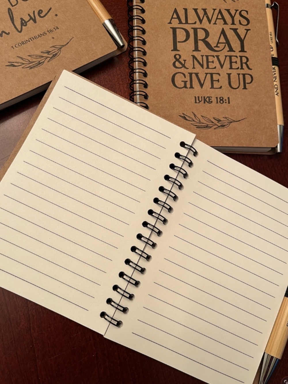 Christian Mini Spiral Notebook & Matching Bamboo Pen | Romans 12:12 | New - Picture 3 of 6